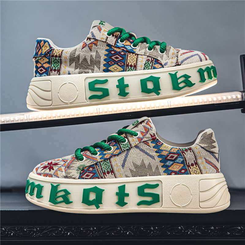 Ethnic Grid Platform Men's Shoes Breathable Increased foto 2