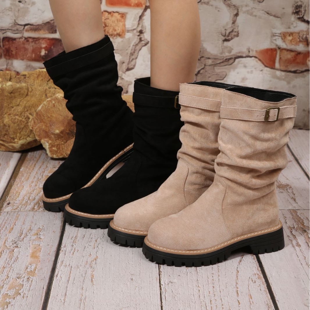 Womens Retro Mid-Calf Riding Boots foto 3