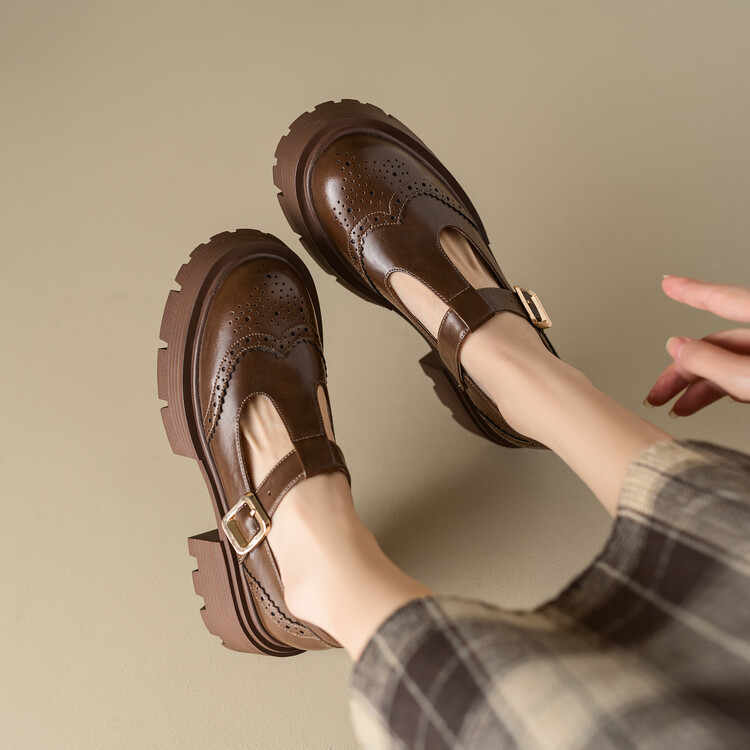 Vintage Brown Round Toe High Heels Thick Bottom Chunky Heel foto 3