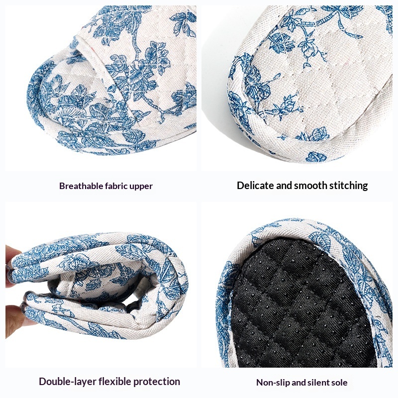 Chinese-style Blue-and-White Porcelain Double-Layer Thickened Fabric Slippers foto 4