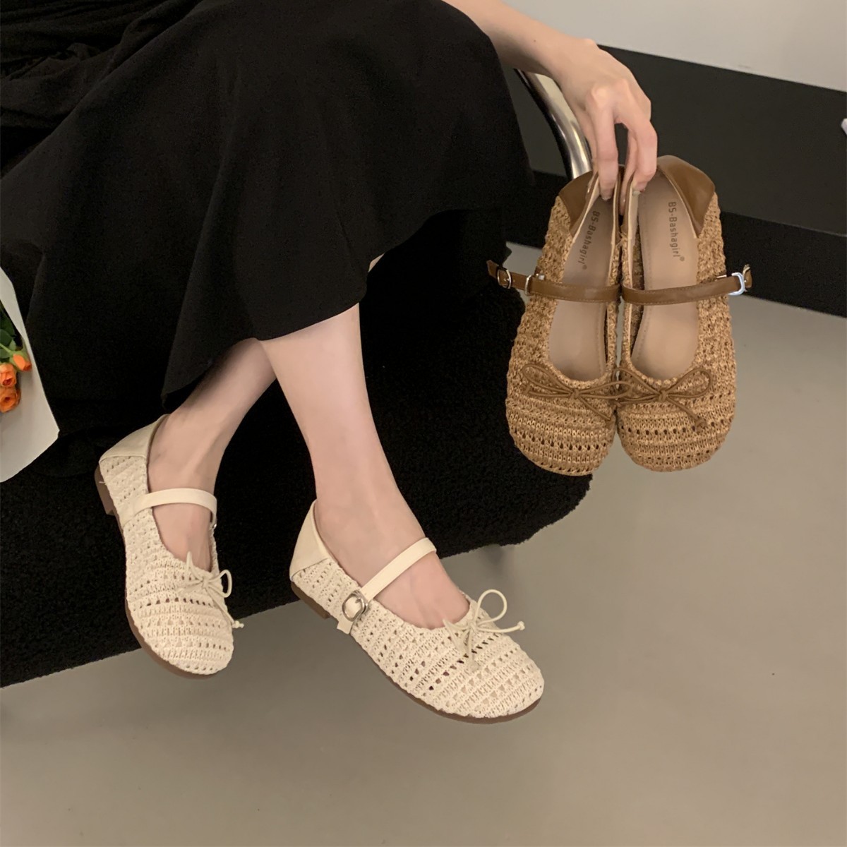 Retro Hollow Breathable Woven Mary Jane Shoes Women foto 5