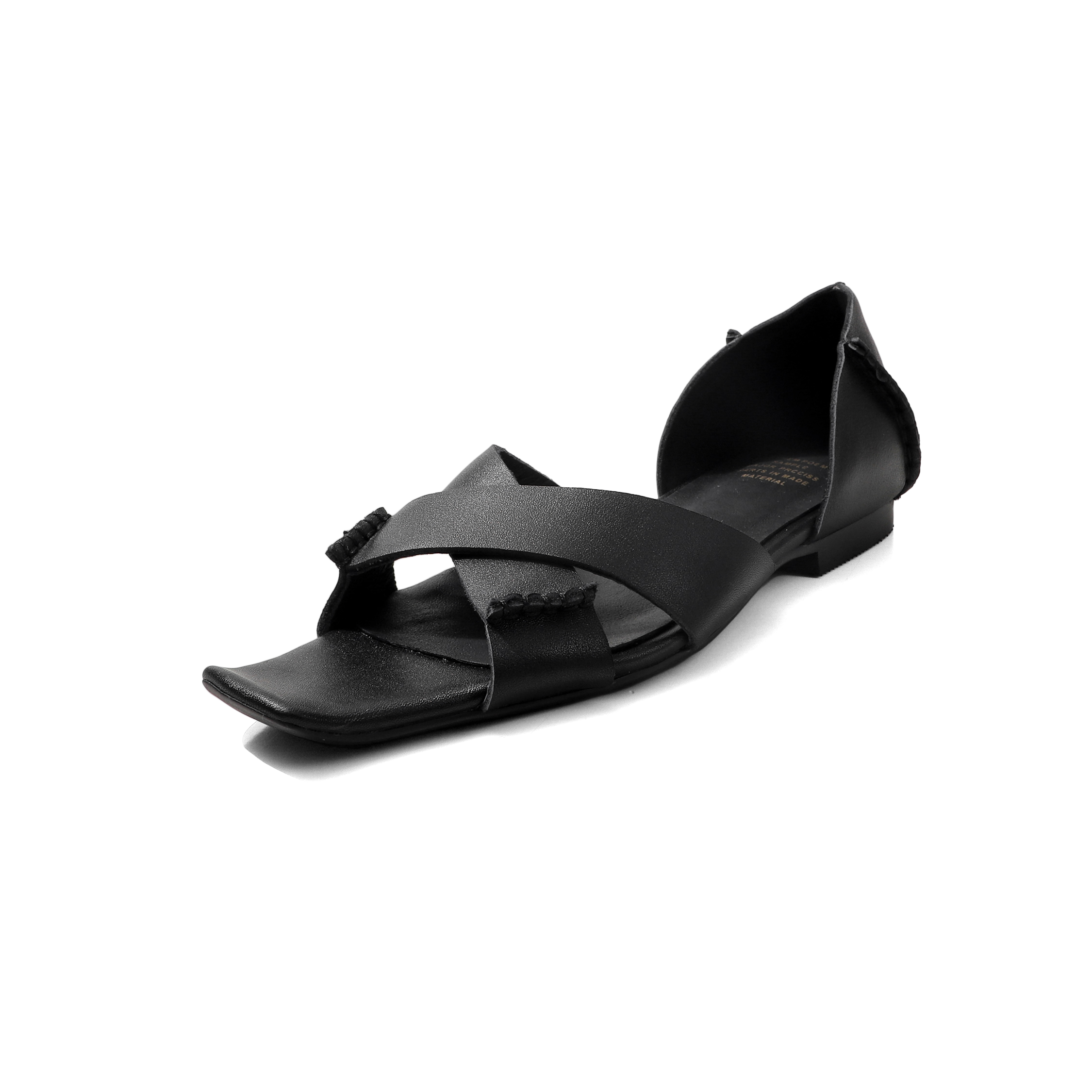Women's Handmade Full-Grain Leather Crisscross Flat Sandals, Square-Toe Side Cutout Shoes foto 5