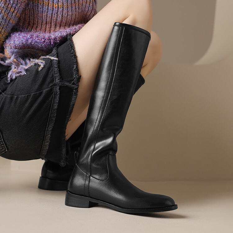 Women's Round-toe Mid-heel Knee-high Riding Boots foto 2