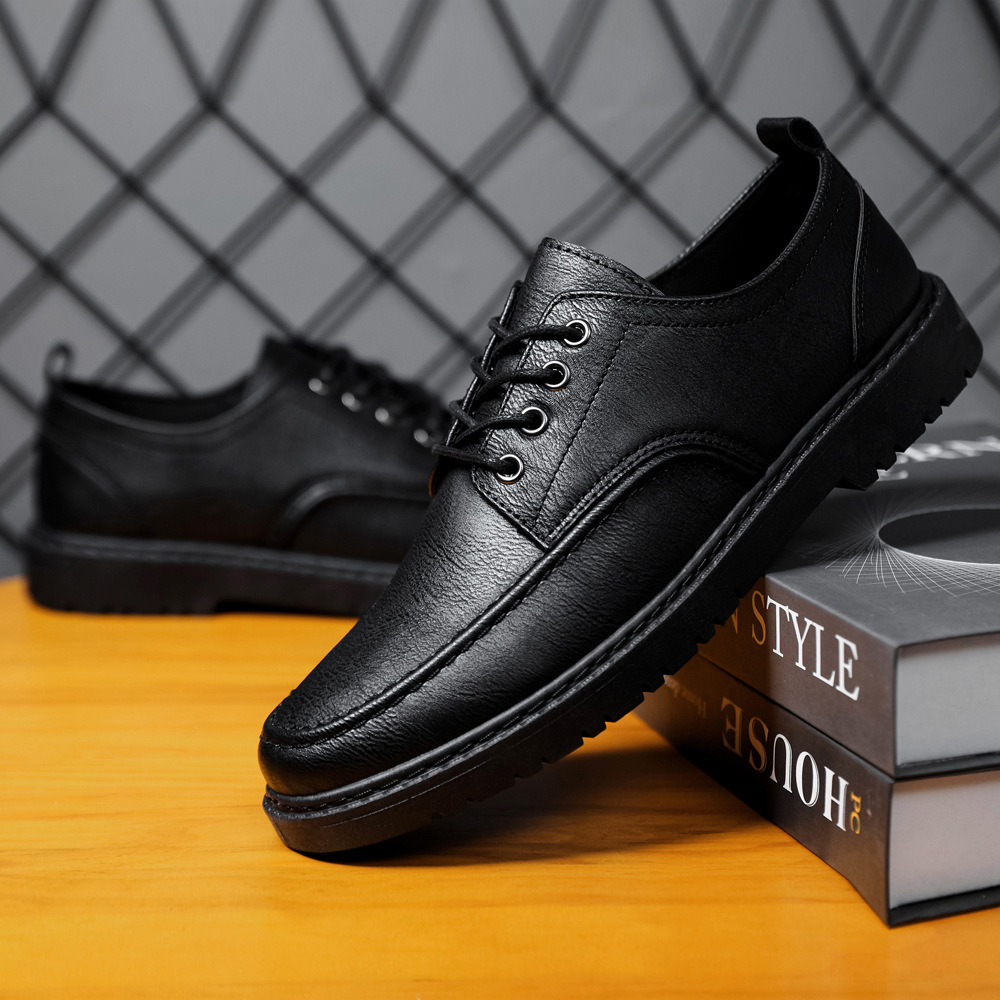 Plus Size Handsome Lace Up Casual Youth British Black Leather Shoes Men foto 5