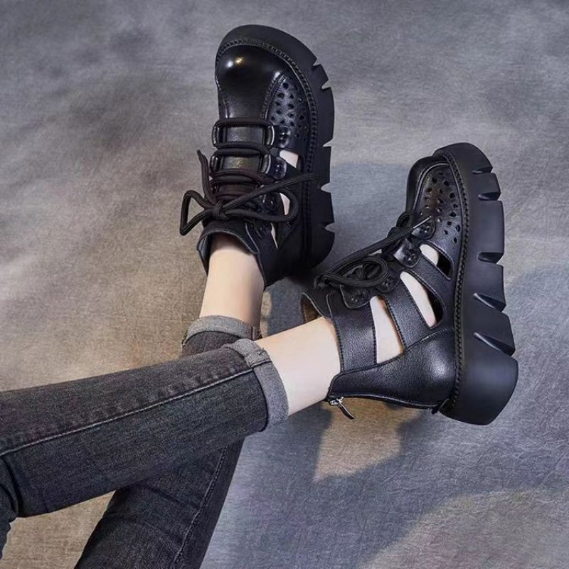 Women's Platform Sandals All-matching Hollow Hole Hole Shoes Fashion Soft Leather Cowhide Sandal Boots foto 2