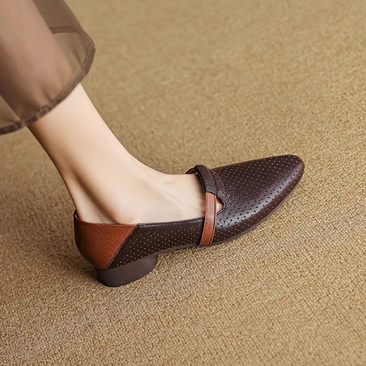 French-style Color-Block Elegant Soft Leather Low-Heel Womens Pumps foto 2