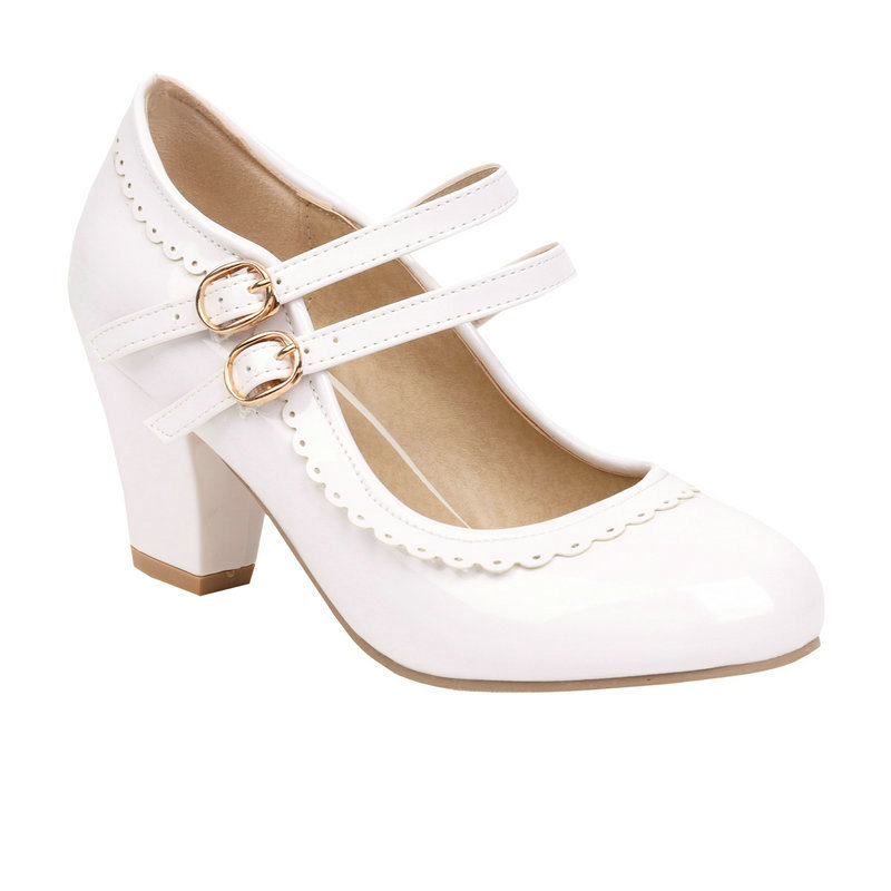 Womens Round-toe Patent Leather Chunky-heeled High Heels In Candy Colors foto 5