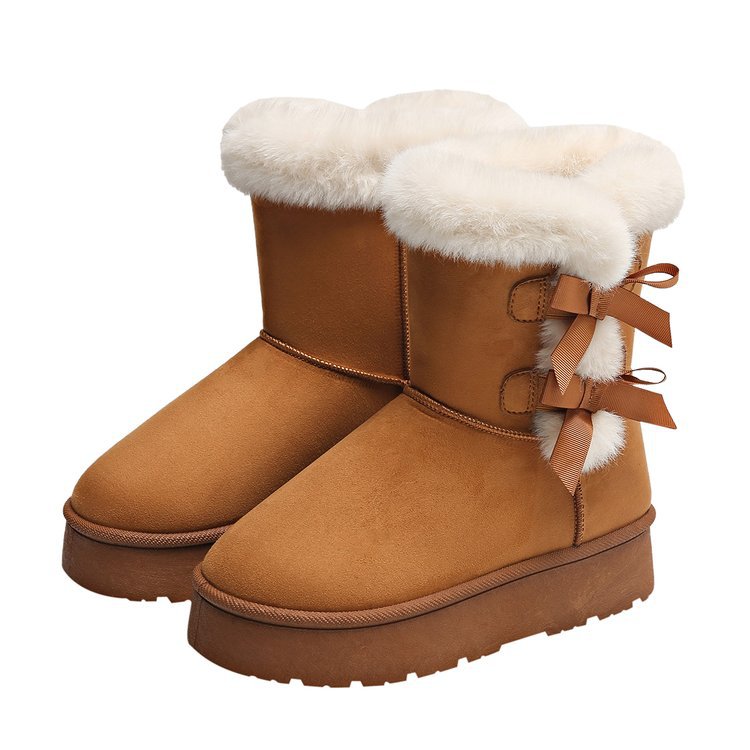 Women's Bow Retro Birkenstock Fleece Lined Thickened Ankle Boots foto 4