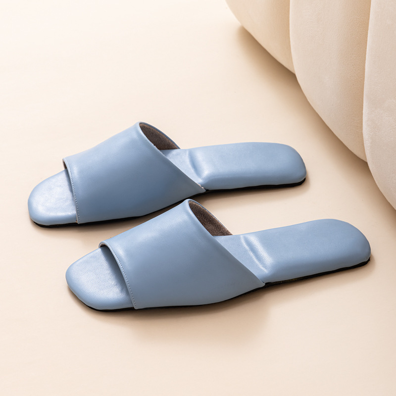 Womens PU Leather Plain Color Simple Slippers For Home Use foto 4
