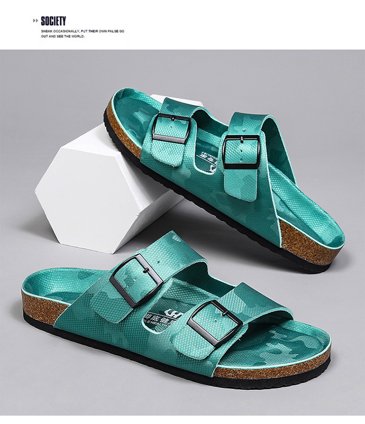 Platform Slippers Men's And Women's Same Frosted Leather Double-breasted Two-word Slippers foto 2