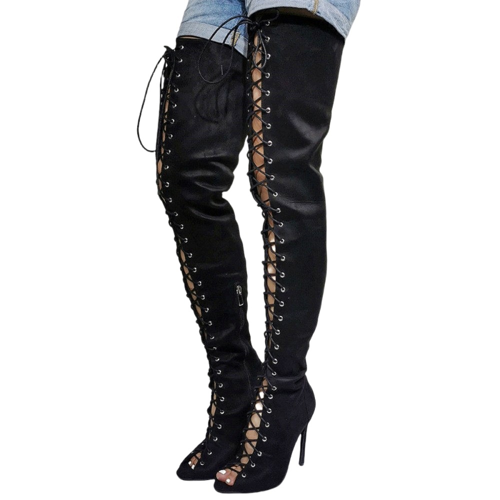 Sexy Peep-toe Lace-up Stiletto Heel Women's Boots foto 2