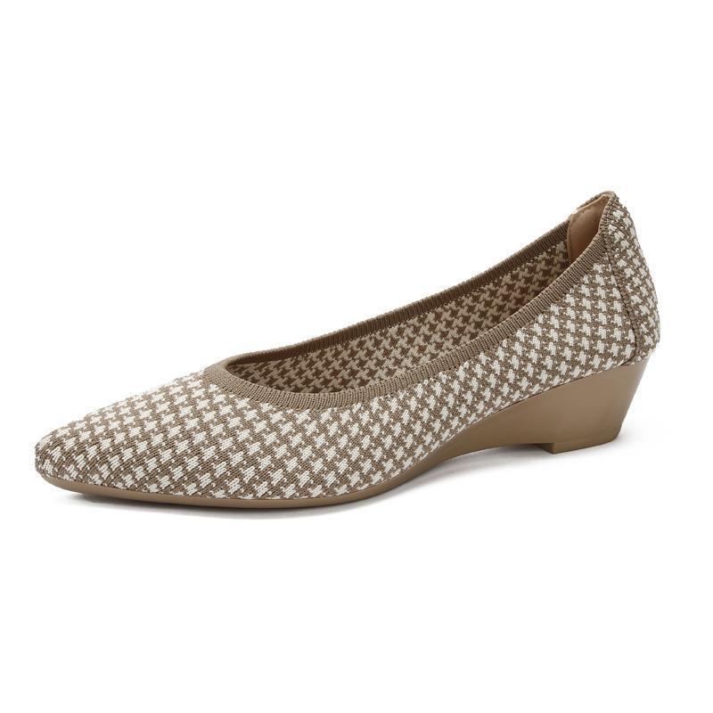 Soft Bottom Woven Pointed Toe Wedge Flyknit Pumps Breathable Flat Women's Shoes foto 5