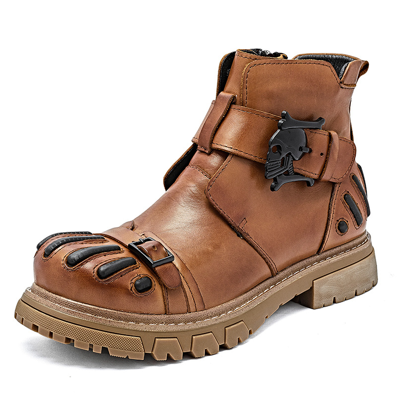 Martin Boots Men Punk Rock Tooling Machinery Car Boots Lace-up Big Head Leather Shoes foto 2