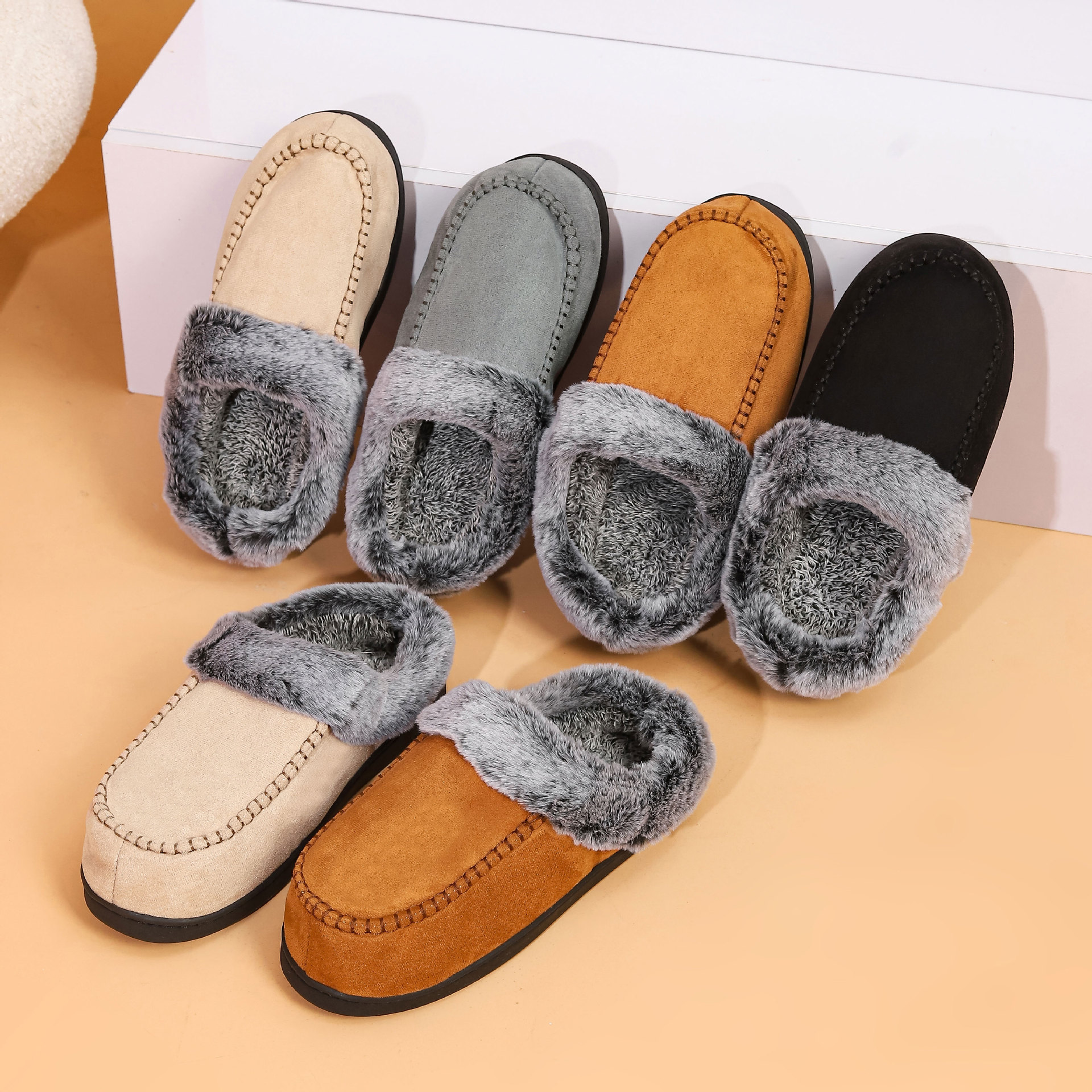 Men's Faded-Edge Mark Shoes WarmIndoor-Outdoor Fleece-LinedNon-Slip Thickened Cotton Slippers foto 3
