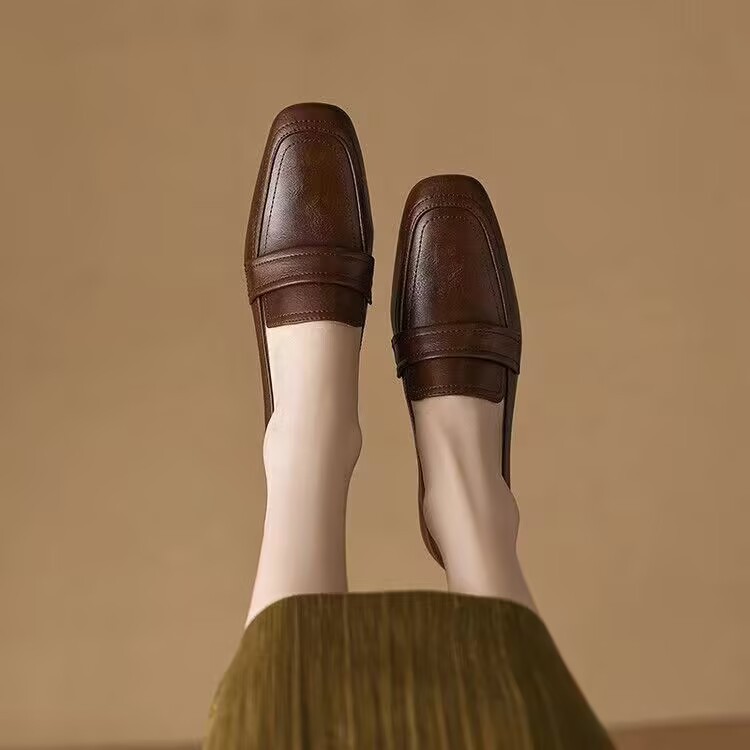 Women's Spring And Autumn New Medium Chunky Heel Soft Bottom Leather Shoes foto 5