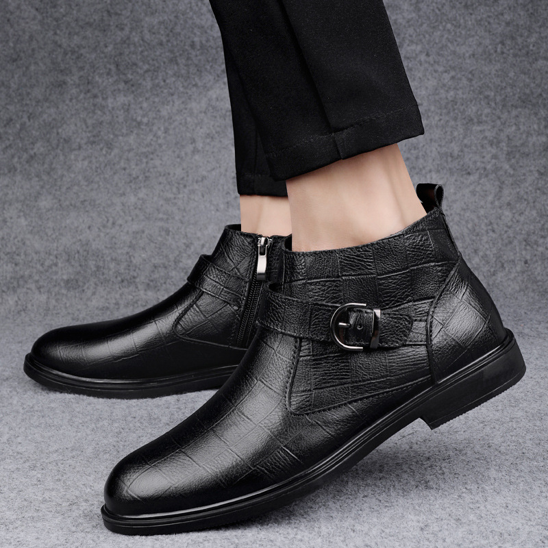 Cowhide And Velvet Warm Leisure Plus Size Leather Boots foto 4