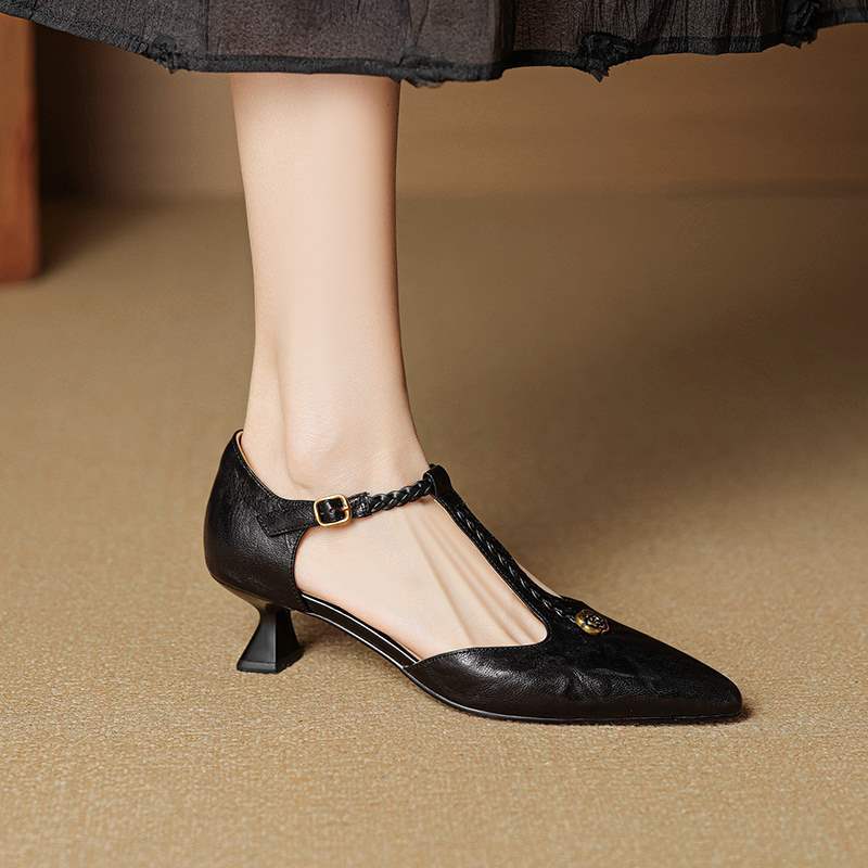 French Retro Camellia-Embellished Ballet Flats With Stiletto Heels foto 3
