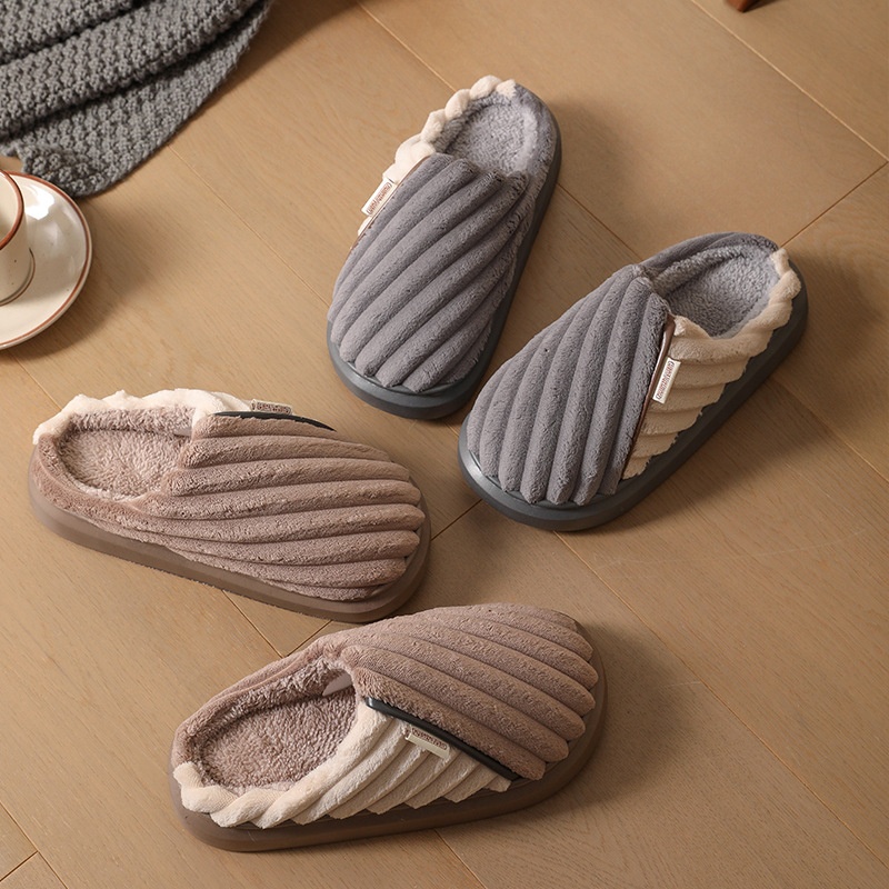 Over Plus Size Fleece Lined Padded Warm Keeping Thick-soled Cotton Slippers foto 3