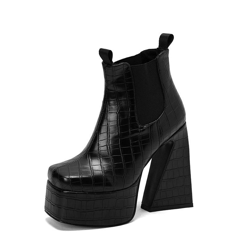 Womens Patent Leather Square-toe Boots With Chunky Heels foto 4
