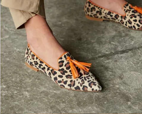 Pointed Toe Shallow Mouth Contrast Color Pointed Leopard Print Loafers Women foto 4