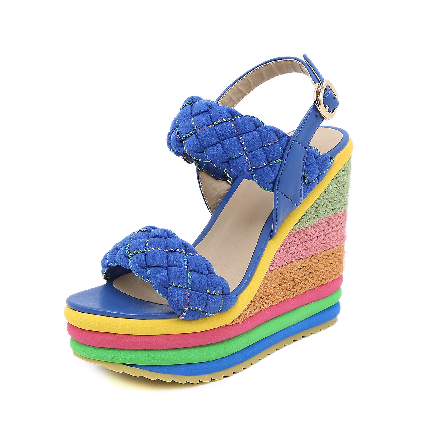 Super High Heel Sandals Rainbow Straw Muffin Candy Color foto 3