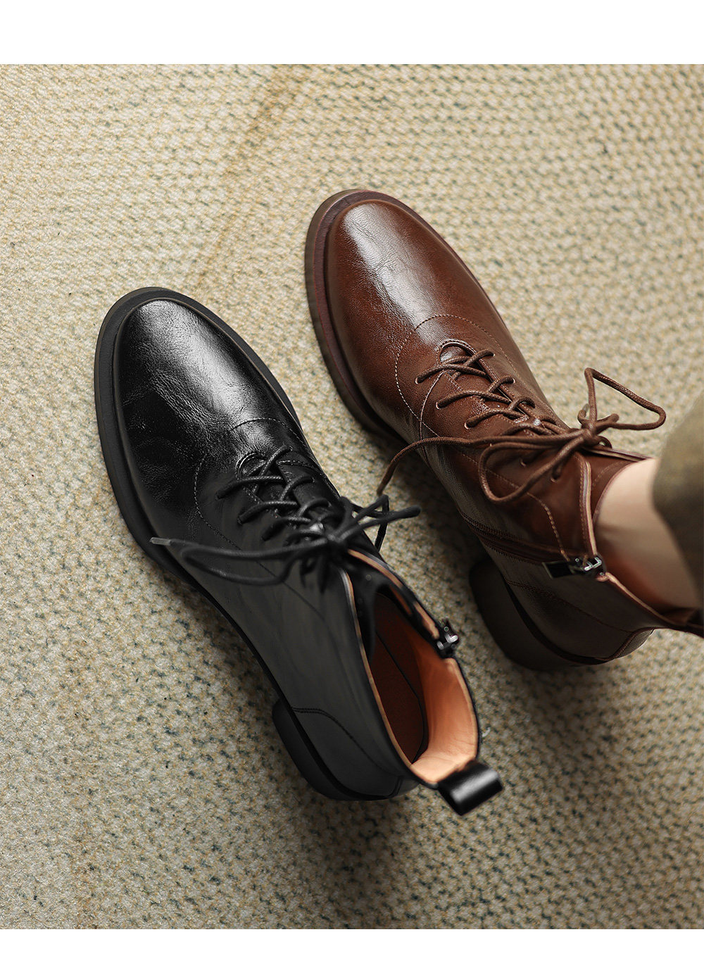 Retro Brown Leather Lace-up Boots foto 5