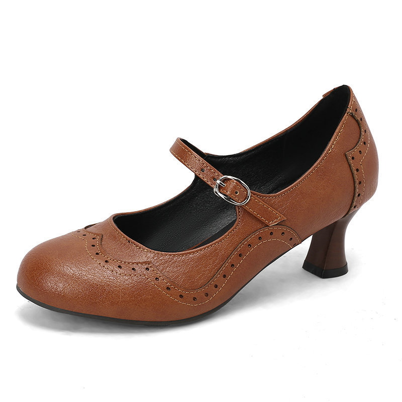 Rock Carved Hollow High Heel Women's Shoes Retro British Style Buckle foto 5