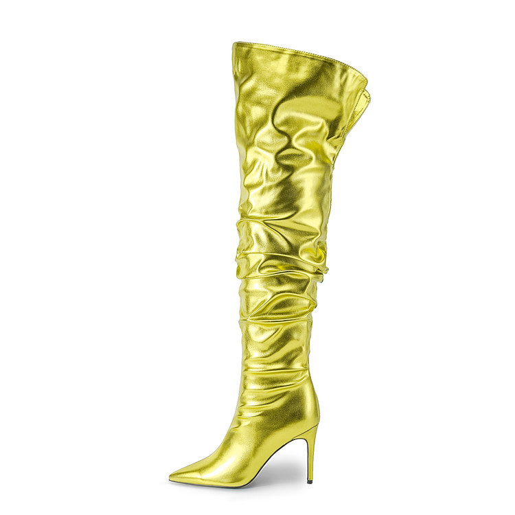 Sexy Womens High Heel Pleated Colorful Bootie Back Slit Pointed Toe Fashion Boots foto 4
