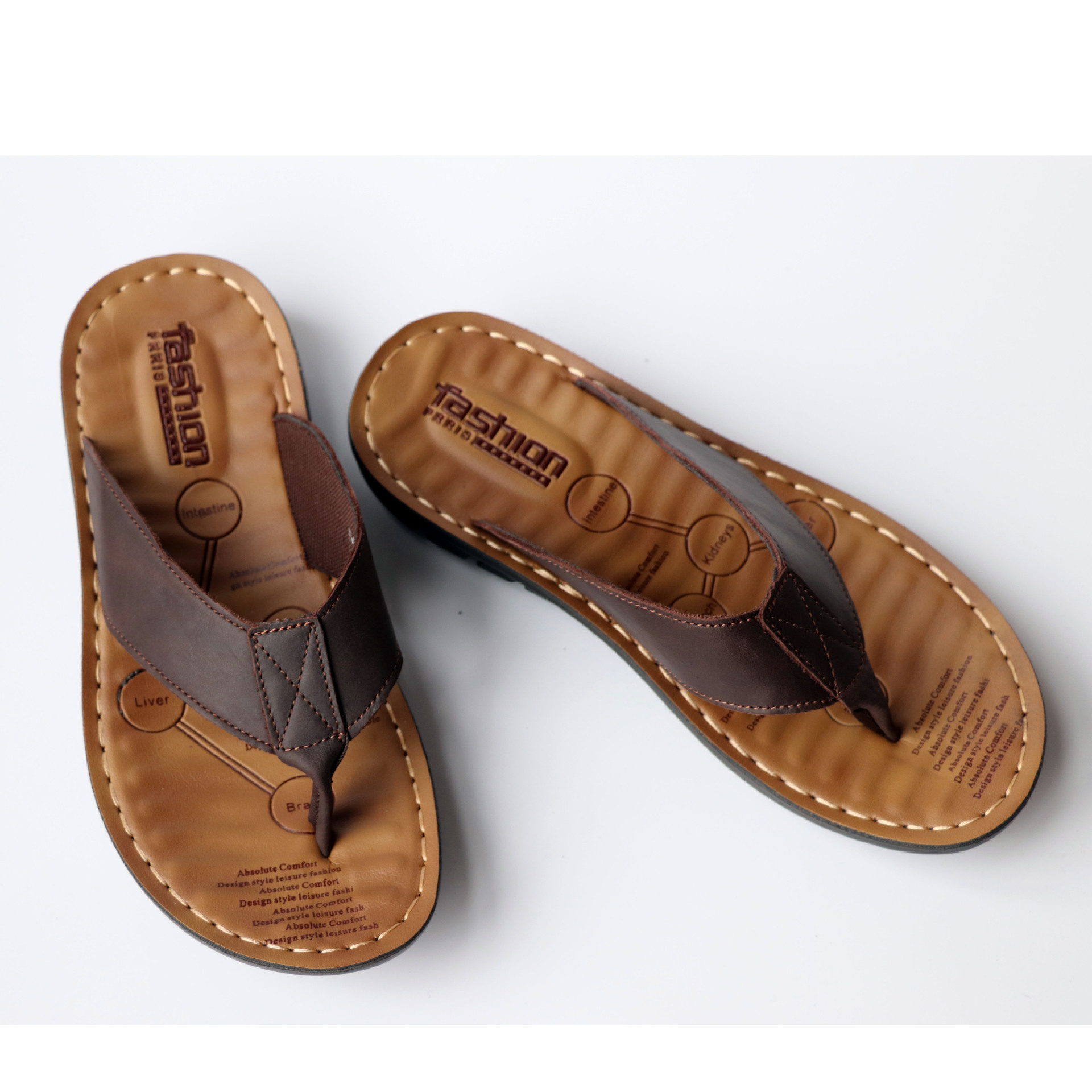 Summer New Cowhide Men's Flip Flops Sandals foto 3