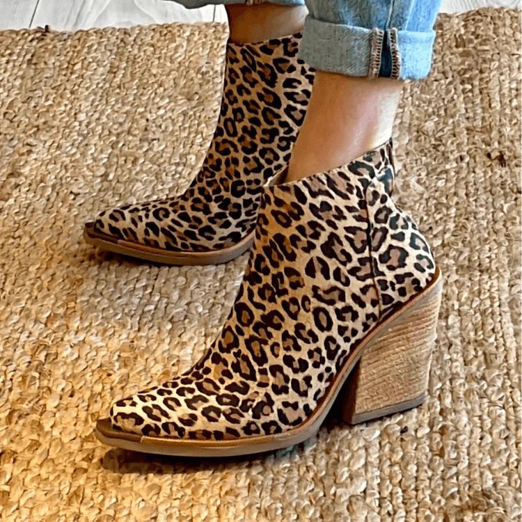 Leopard Pointed Ankle High-top Back Zipper Pull-up Boots For Women foto 2