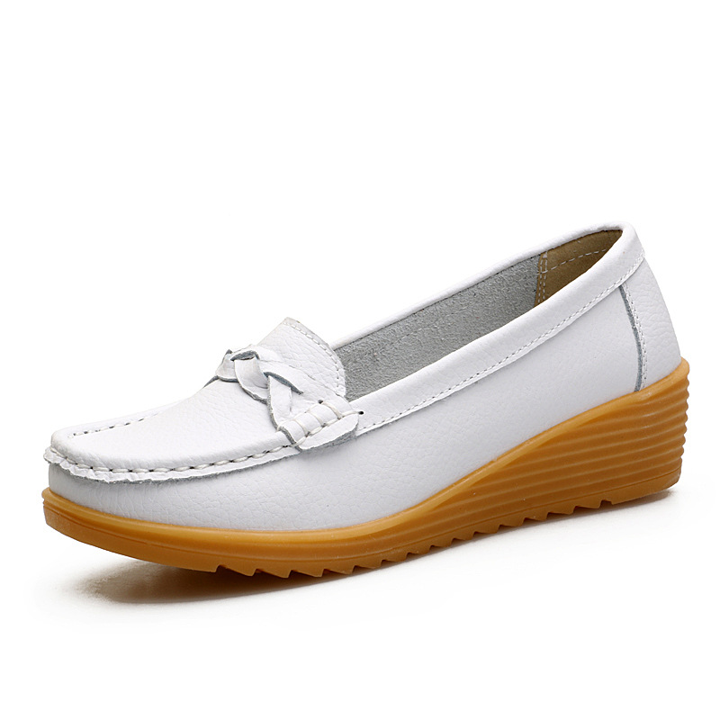Women's Cowhide Gommino Soft Bottom Wedge Heels foto 4