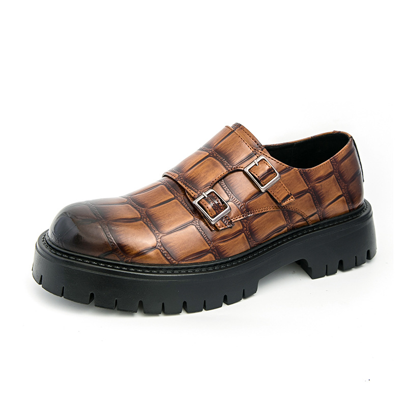 Men's Thick Bottom Horsebit Buckle Slip On Loafers Big Head Leather Shoes foto 3