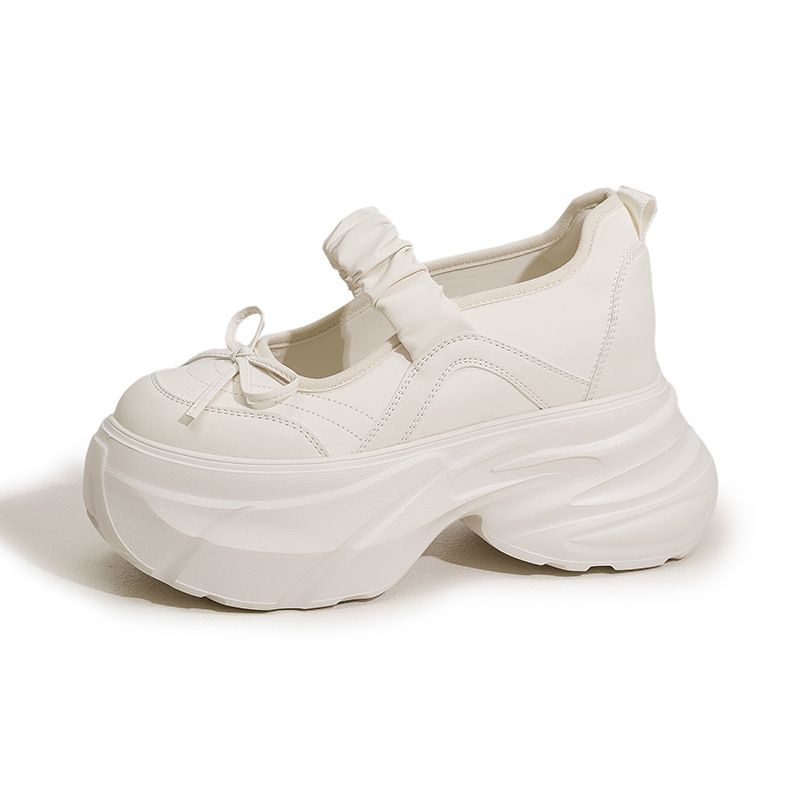 Mary Jane White Silver Sweet Bow Height Increasing Insole Women's Shoes foto 3