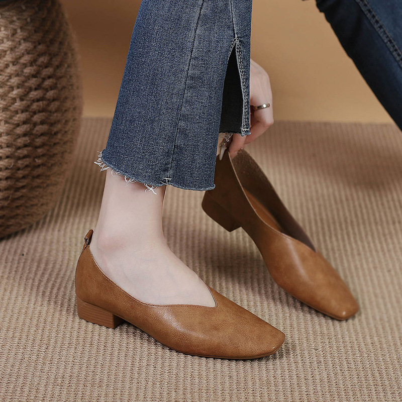 Square Toe Granny Shoes Flat Low-cut Shoes Casual All-matching foto 2