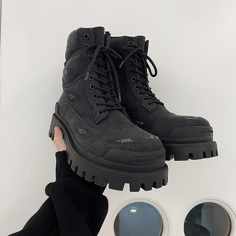 Men's Thick Bottom Ripped Retro Distressed Workwear Martin Boots foto 4