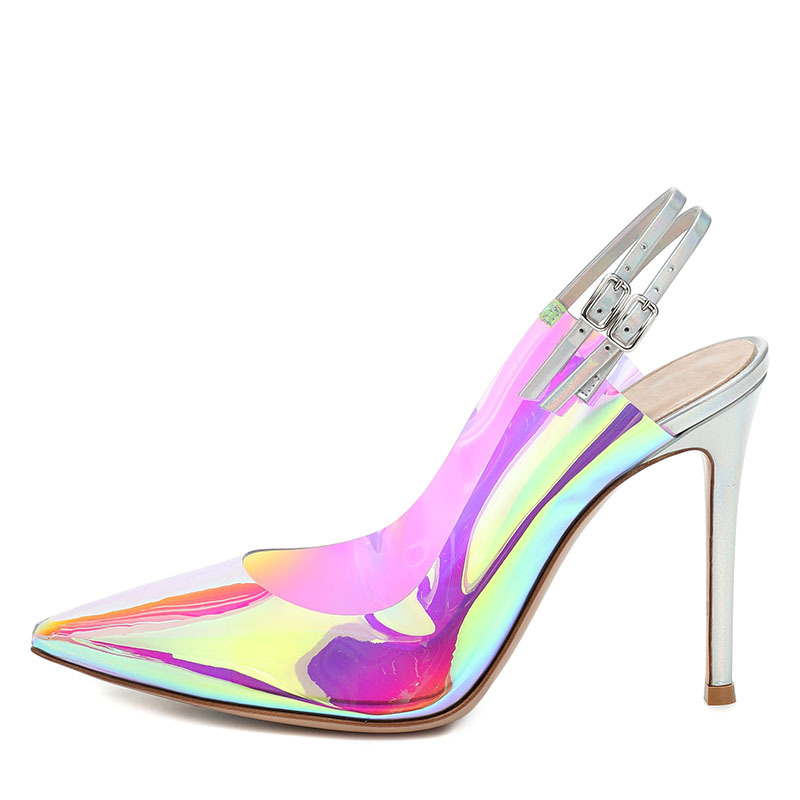 Colorful Transparent Pvc Fashion Plus Size Women's Shoes Open Heel Stiletto foto 4