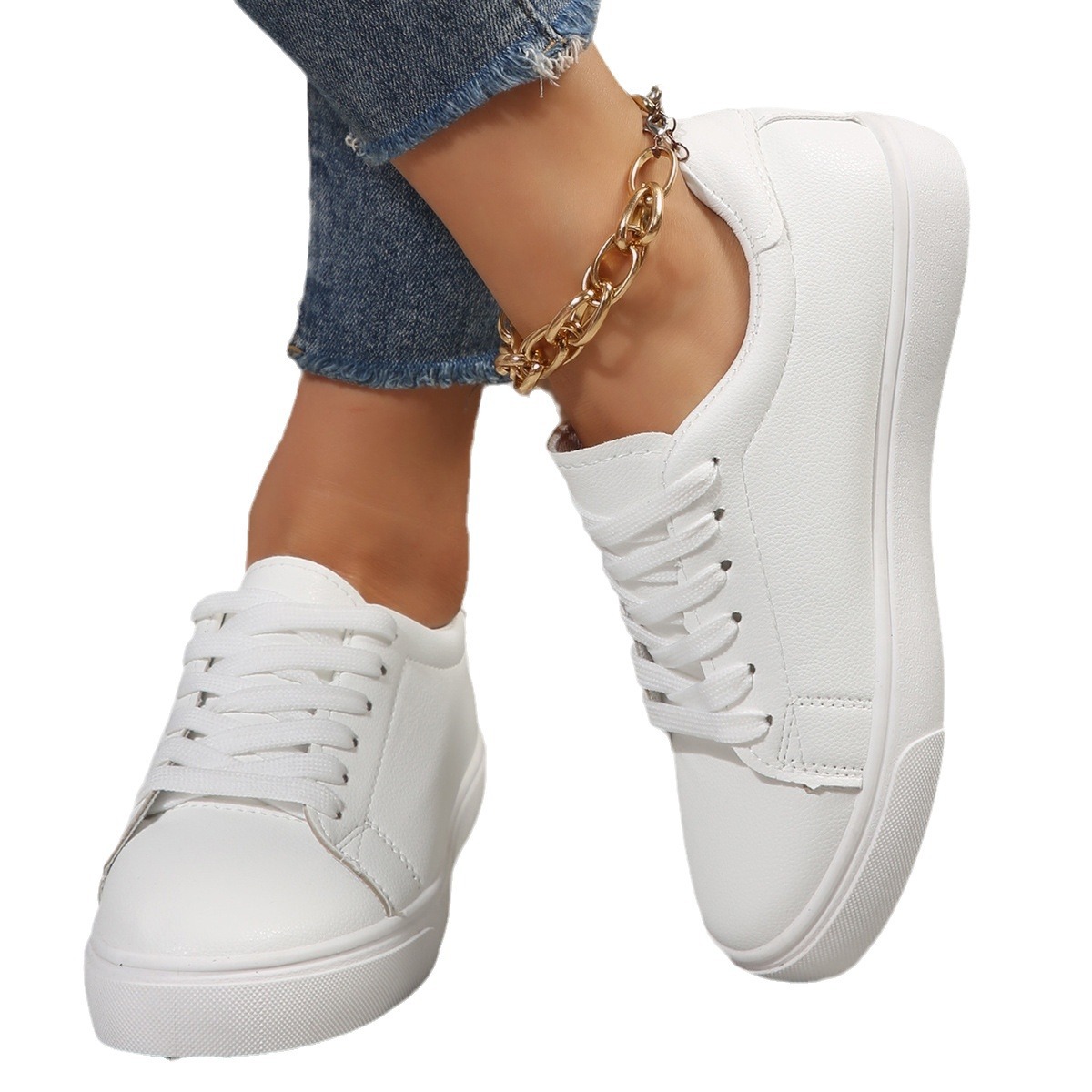 Plus-size Casual Versatile White Flat Shoes Laced Korean-style Low-top Sneakers foto 4