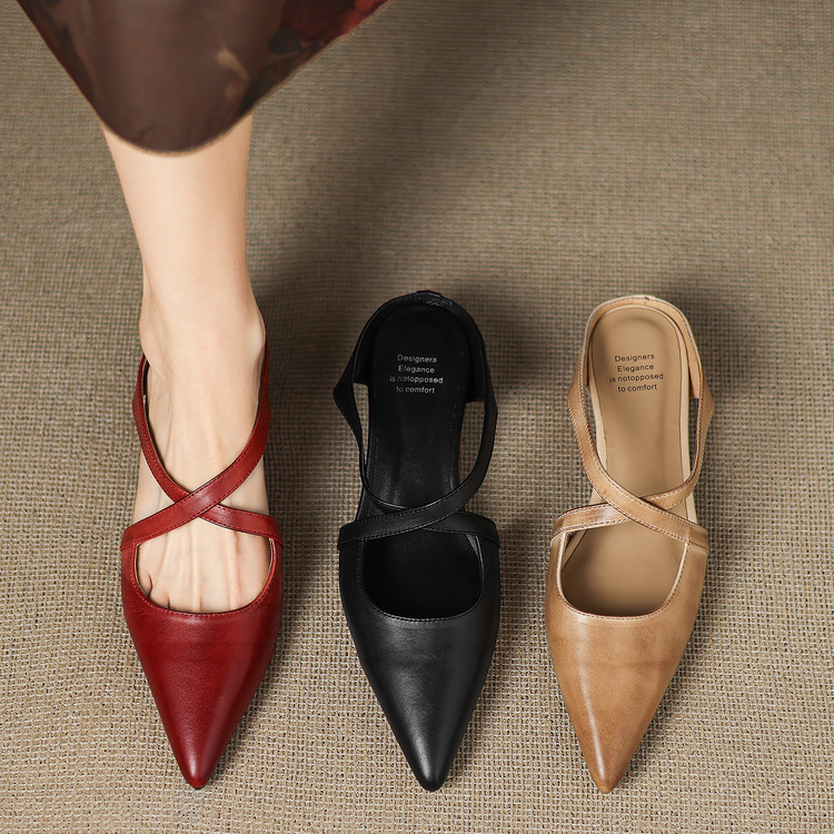 Vintage First Layer Washed Cowhide Pointed-toe Mules Shoes Outer Wear foto 3