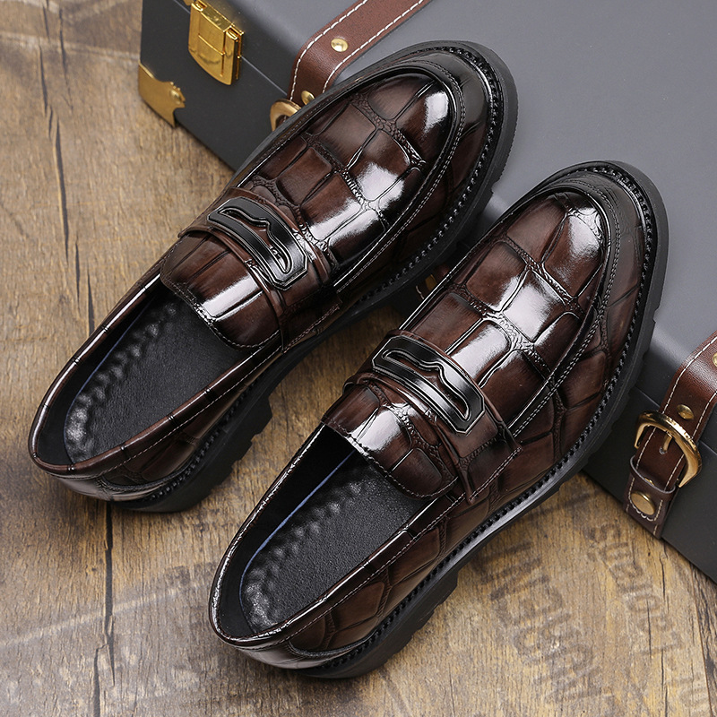 Thick-soled British Fashion Men's Round Head Leisure Leather Shoes foto 5