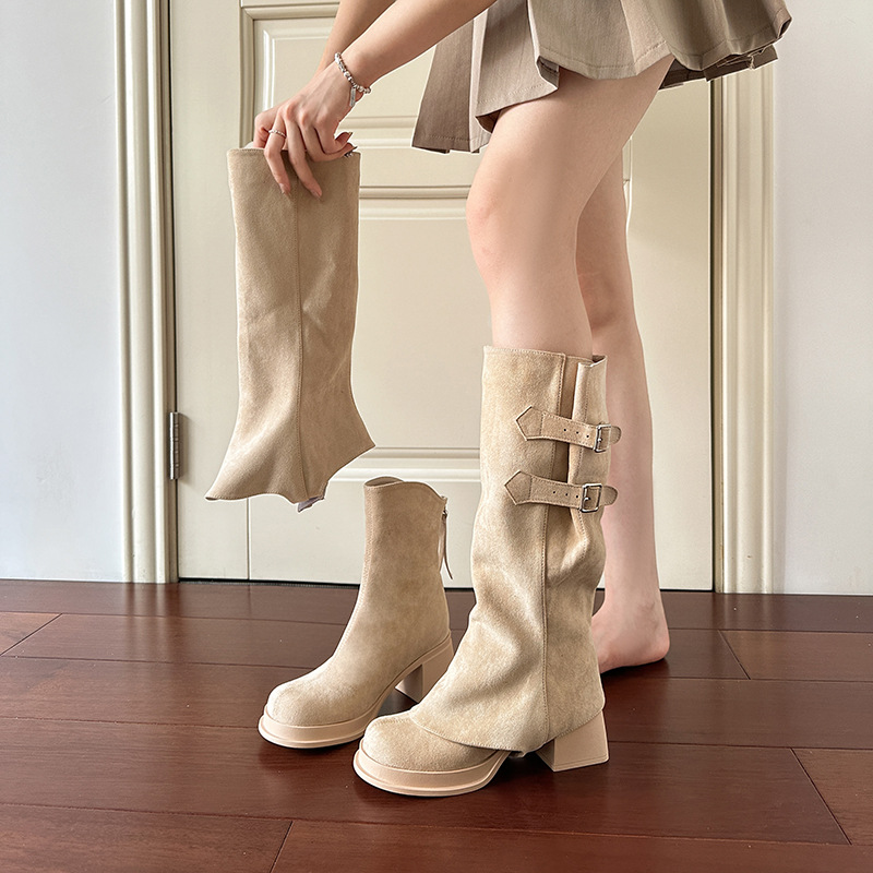 Removable Pile Style Boots Thick High Heel Platform High Leg Boot foto 2
