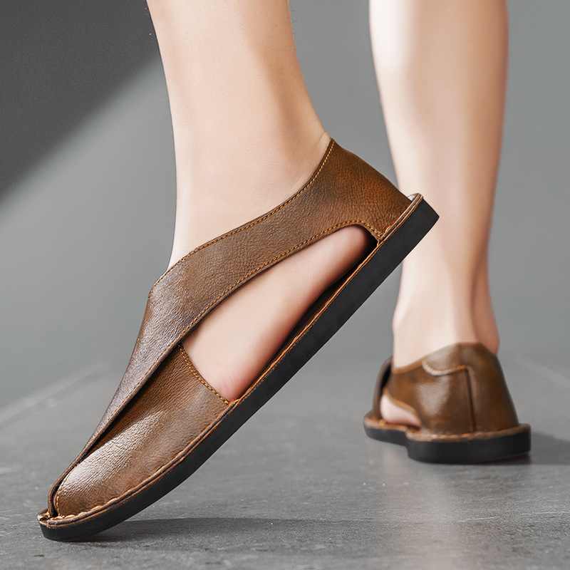 Genuine Leather Breathable One Pedal Beach Sandals foto 2
