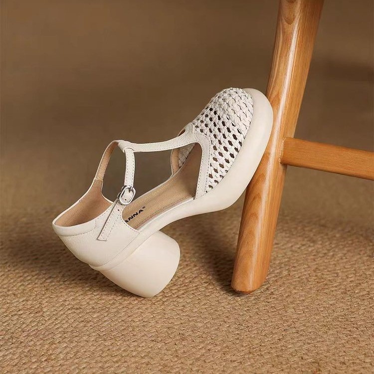 New Summer Soft Leather Roman Platform Mary Jane Shoes Hollow High Heel Pumps foto 4