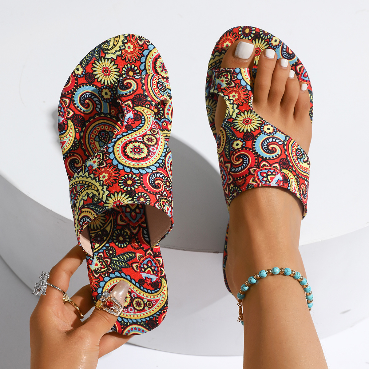 Womens Casual Versatile Floral-print Ethnic-style Sandals foto 4