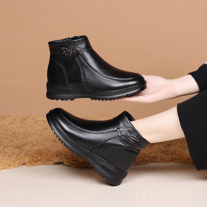 Women's Flat Bottomed Anti Slip Leather Wool Short Boots foto 2