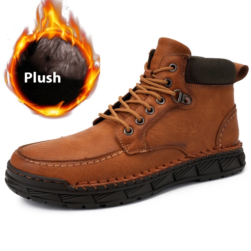 Winter Men's Boots Leisure Plus Size Fleece-lined Platform Casual Shoes Gaobang