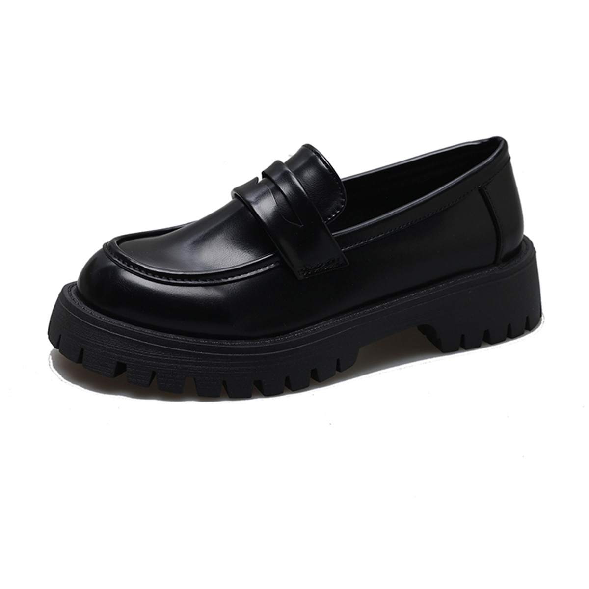 New Chunky Heel Platform British Style Leather Shoes Women foto 4