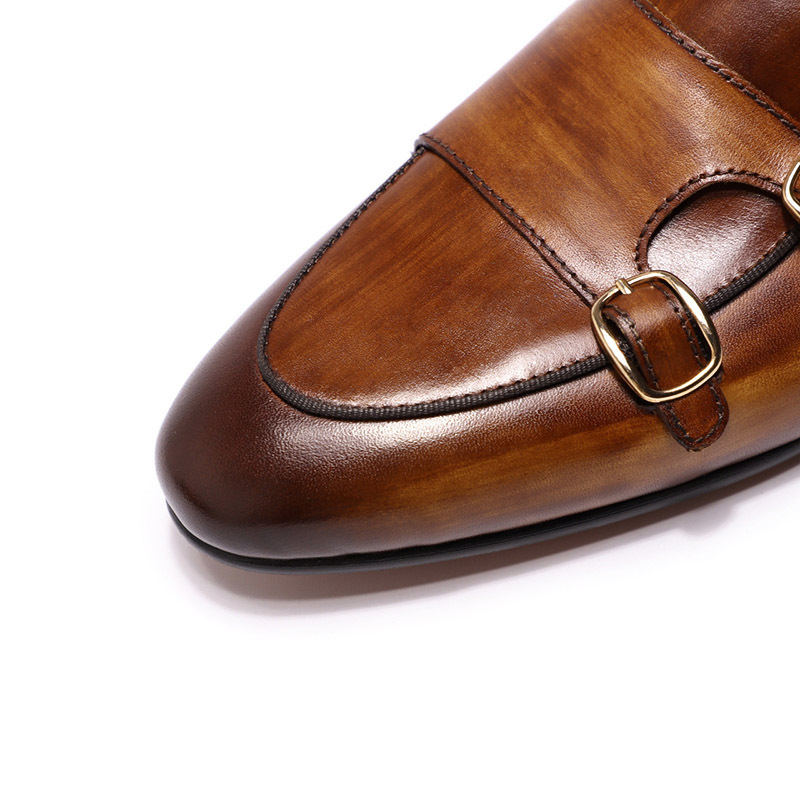 Double Buckle Men's Shoes Top Layer Cowhide Men's Leather Shoes foto 3