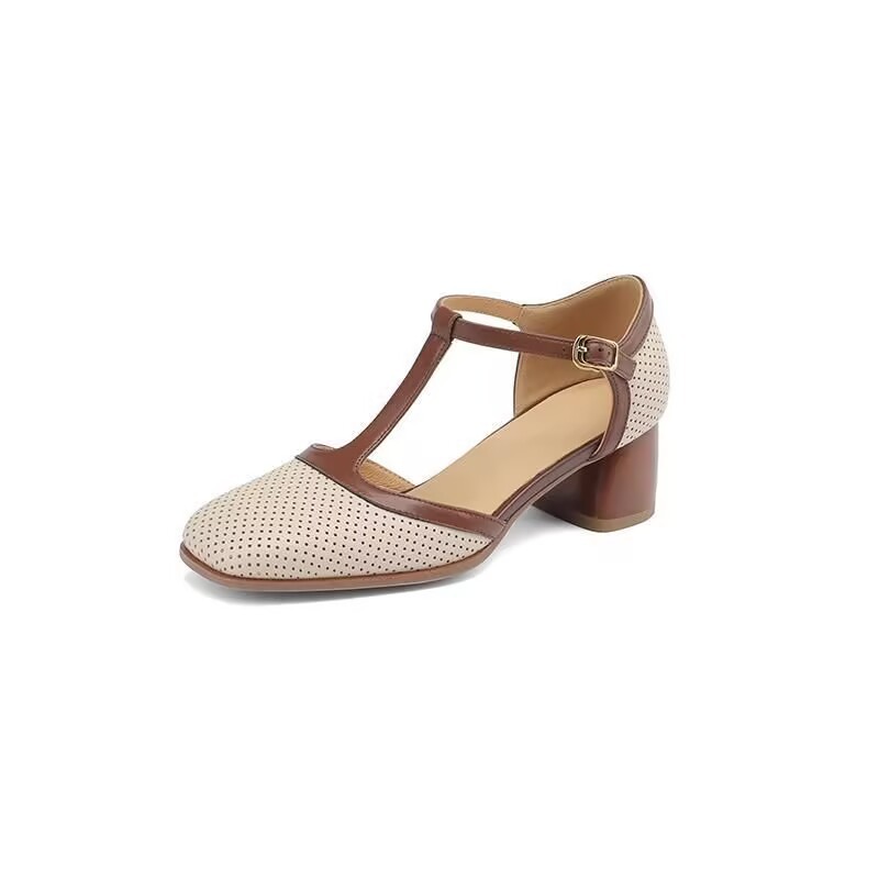 Hole Sandals Female Summer Retro Style Color Block Chunky Heel Pumps foto 3