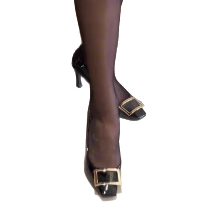 Patent Leather Pumps With A Square Toe And Stiletto Heel