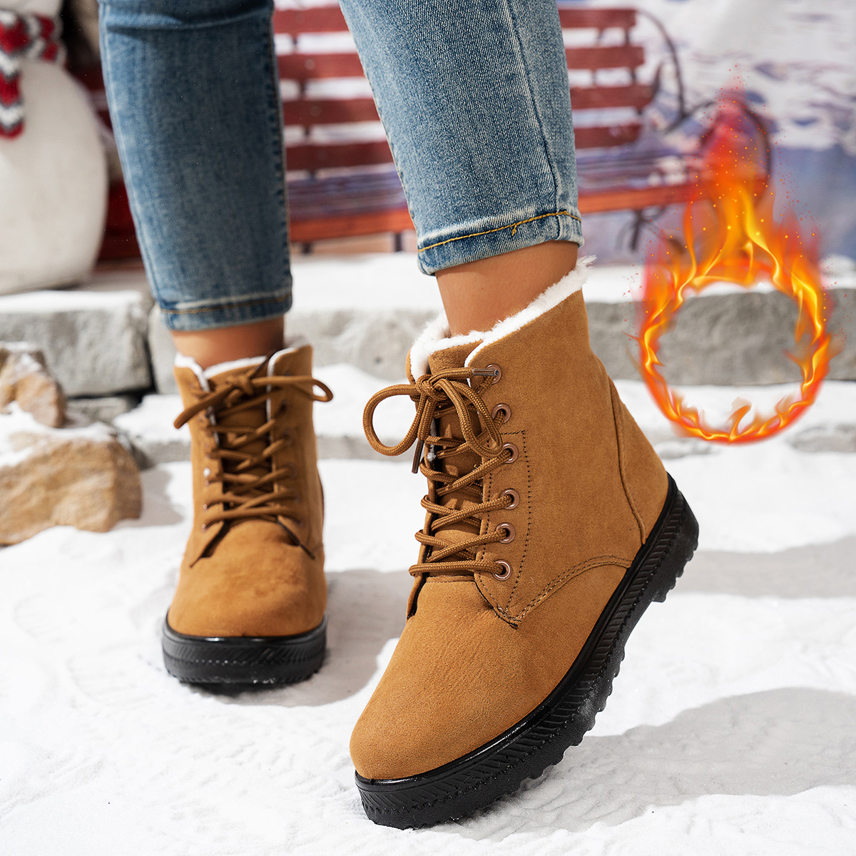 Women's Lightweight Non-slip Lace-up Thickened Warm Snow Boots foto 4